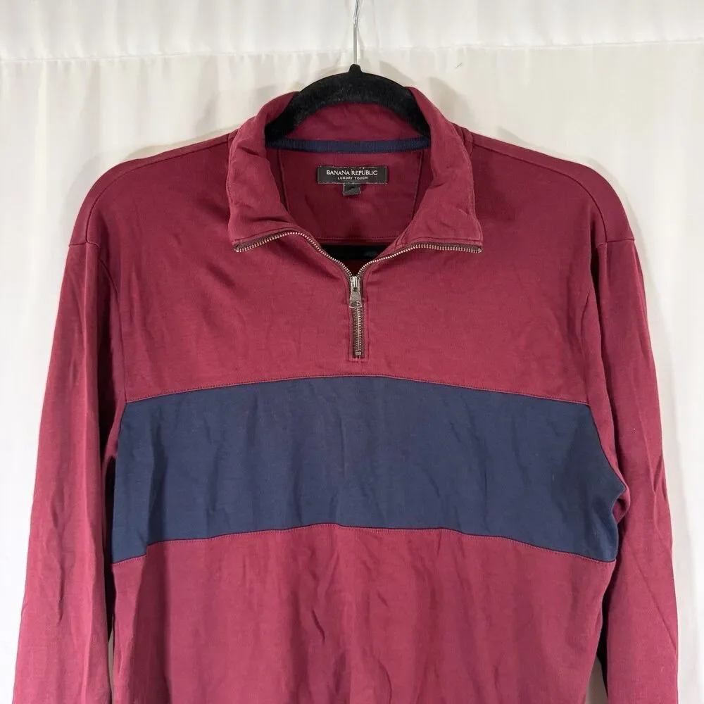 Banana Republic Luxury Touch Zip Up Men's Small Red Blue 1/4 Zip Long Sleeve